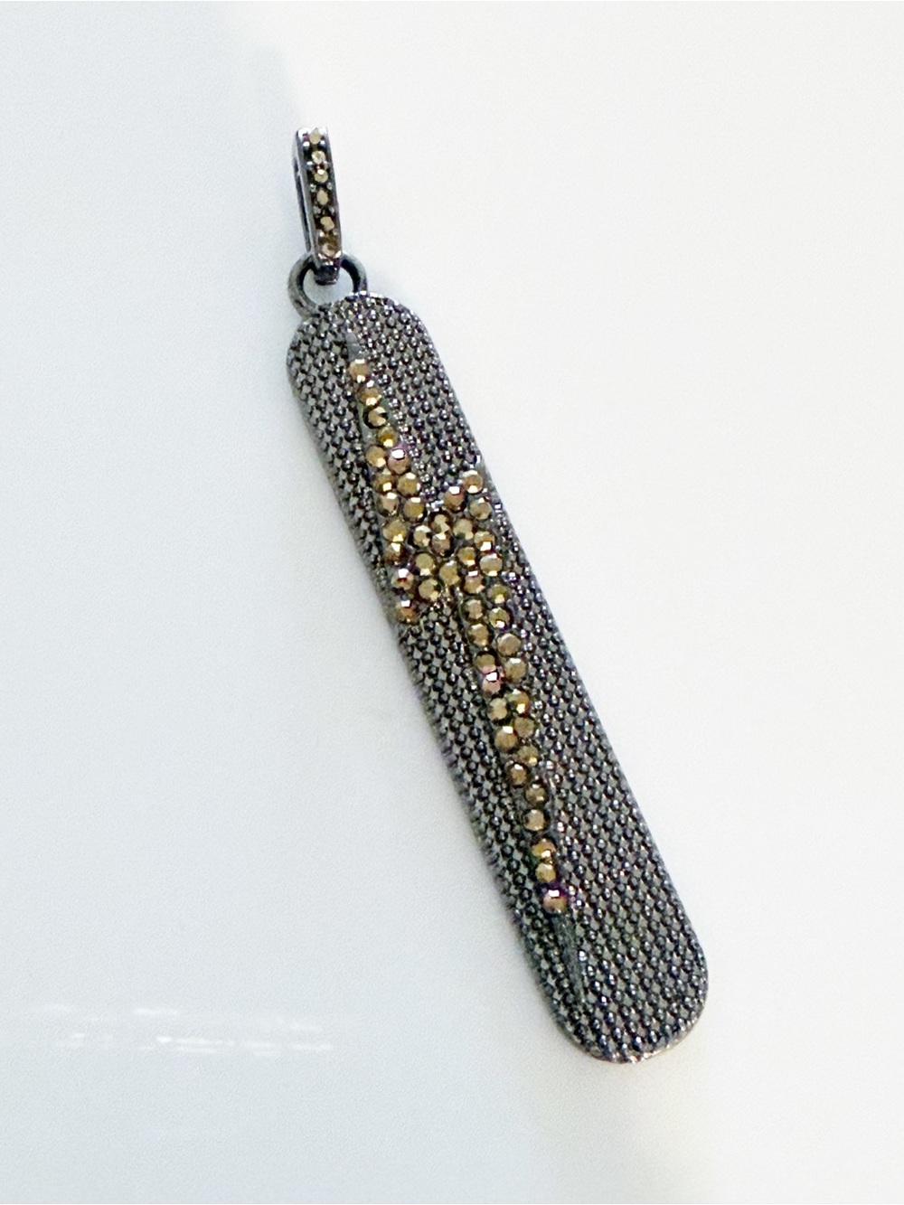 NWOT Gunmetal Lightning Bolt Pendant Pavé Crystal Rhinestone Bar Charm